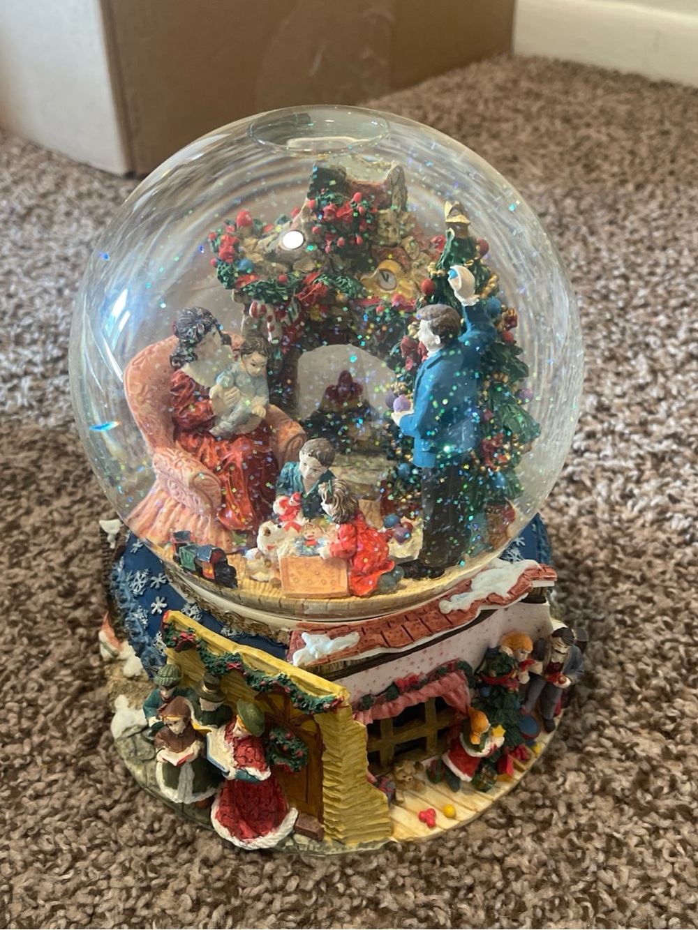 Kirklands Family Christmas Snow Globe - Red, Green, Blue